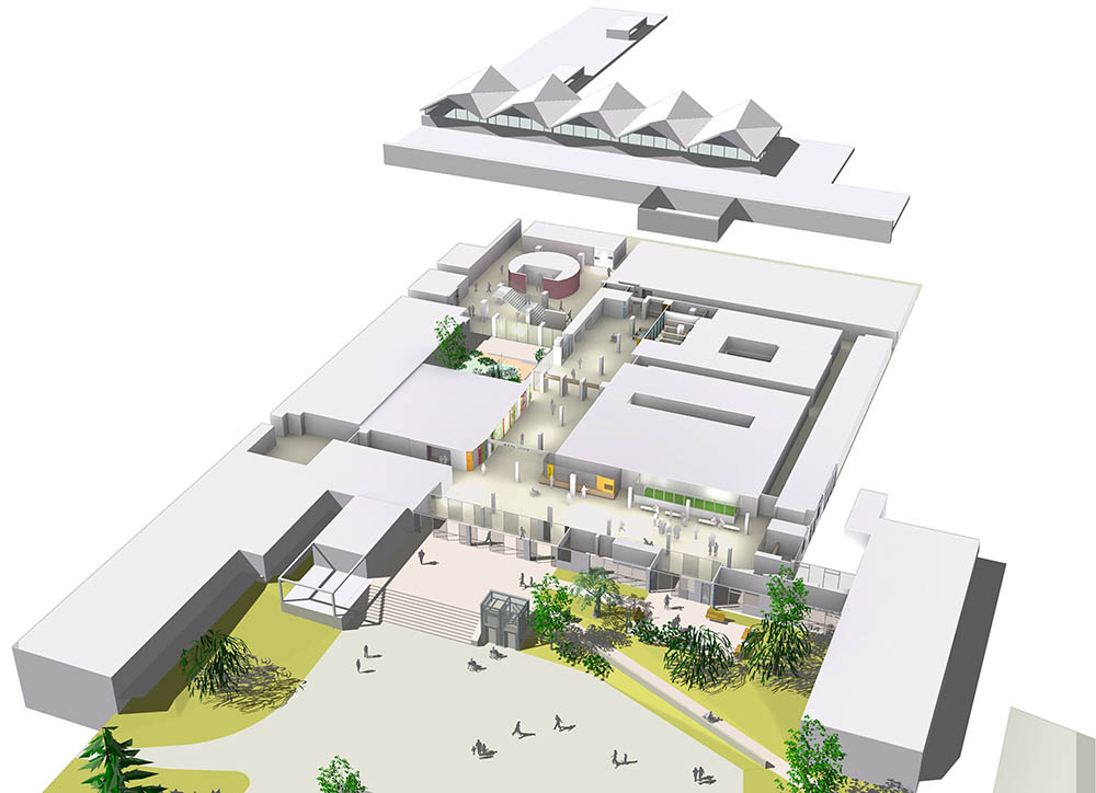 restructuration du hall de l'hôpital de Hautepierre à Strasbourg - 67 - axonométrie générale - document nunc